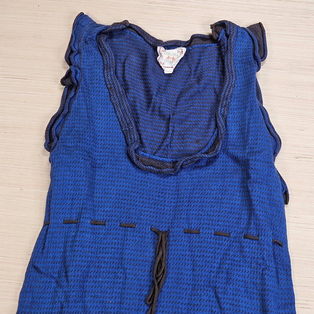 Chelsea & Violet Dress Women L Blue Sleeveless‎ Knit Ruffle Trim Drawstring